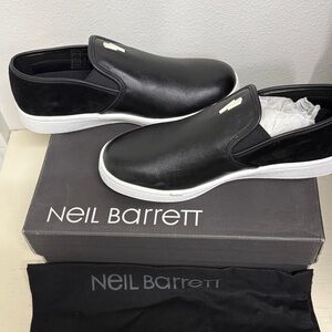 NIB Neil Barrett Black Slip-On Logo Shoes sz 38